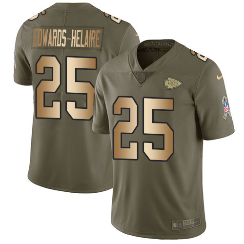 Nike Chiefs #25 Clyde Edwards-Helaire Olive/Gold Youth Stitched NFL Limited 2017 Salute To Service Jersey